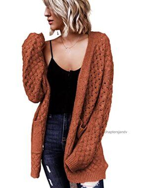 Chunky Cable Knit Open Front Cardigan Sweater with Pockets
